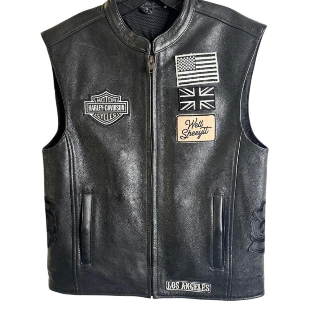 HARLEY DAVIDSON Small Custom Eagle Leather Biker Motorcycle Vest HD Patches S
